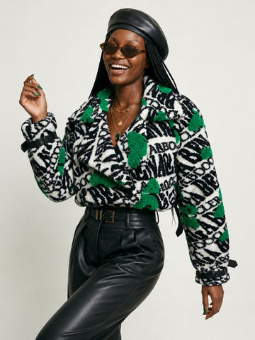 Vibrant Printed Faux Fur Jacket