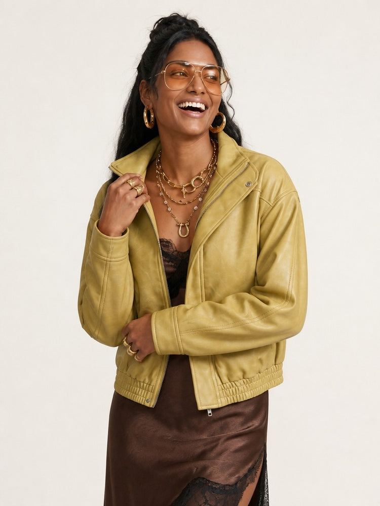 Confident Oversized Distressed Leather Jacket