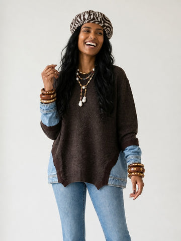Audacious Denim Patchwork Sweater