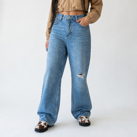 Untamed Distressed Wide Leg Jeans