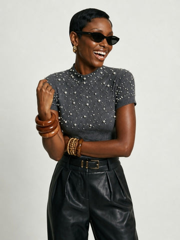 Radiant Pearl Rhinestone Knit Top
