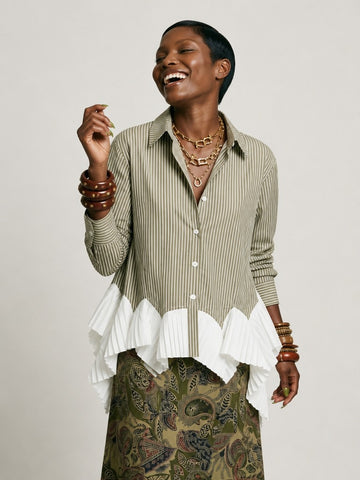 Elegant Striped Ruffled Blouse