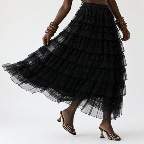 Ethereal Tiered Lace Maxi Skirt II