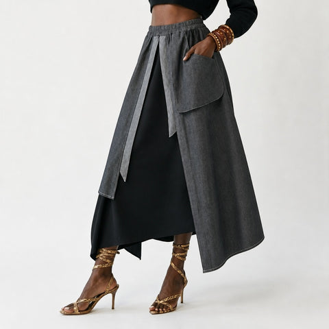 Unique Asymmetrical Cotton Midi Skirt