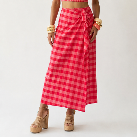 Vibrant Plaid Ruffled Midi Skirt