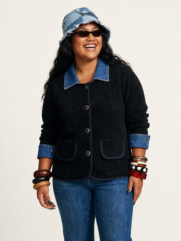 Fearless Denim Colorblock Knit Cardigan