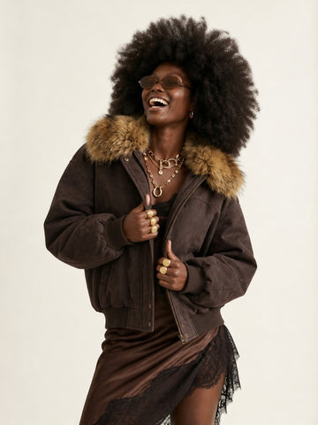 Grounded Faux Suede Fur Bomber Jacket