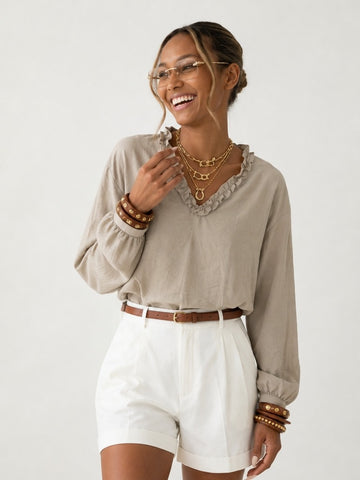 Radiant Ruffled V-Neck Blouse