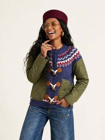 Adventurous Patchwork Knit Cardigan