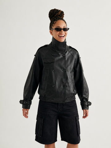 Audacious Oversized Faux Leather Jacket