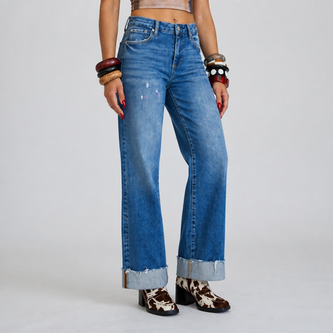 Confident Cuffed Wide Leg Jeans