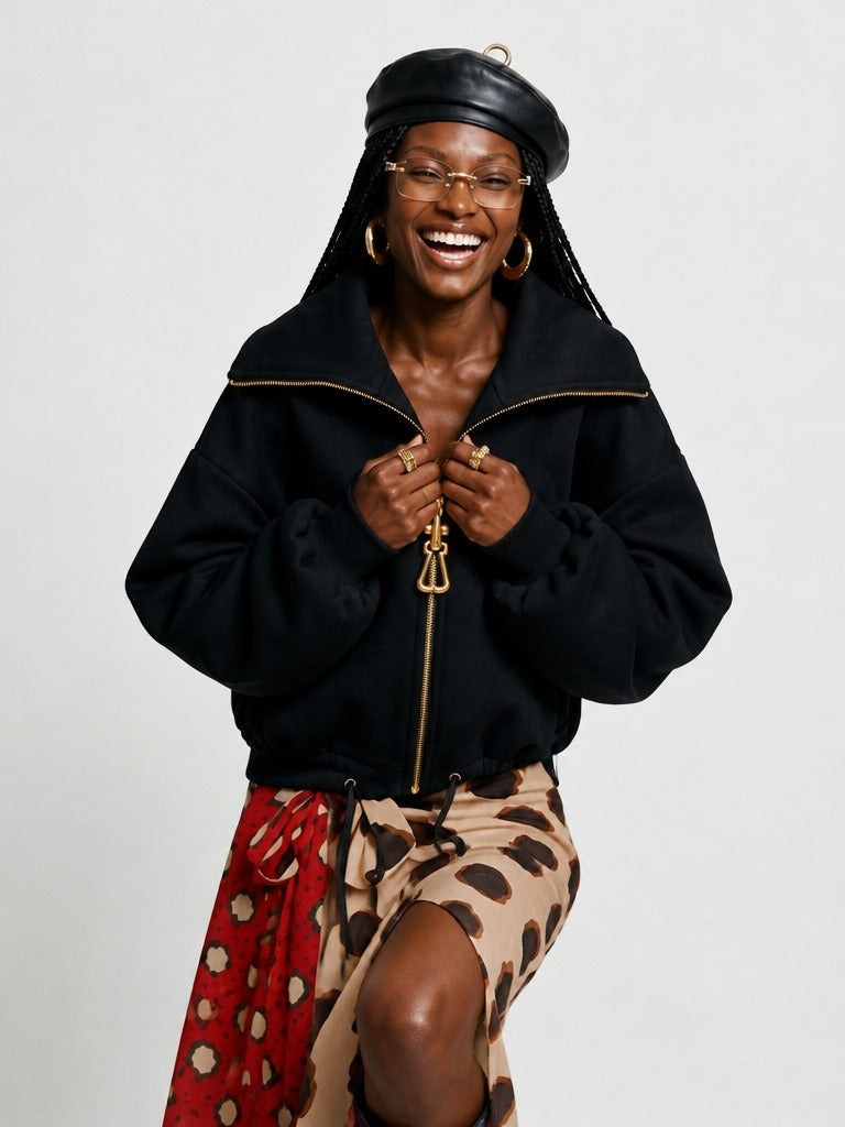 Fearless Gold Zipper Loose Jacket