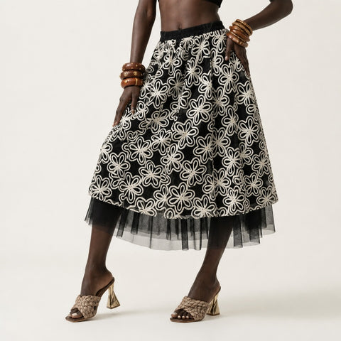 Ethereal Embroidered Mesh Maxi Skirt