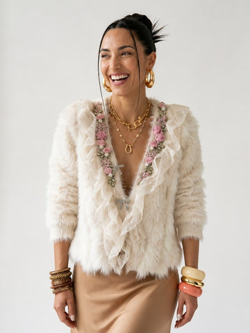 Divine Beaded Floral Ruffle Cardigan