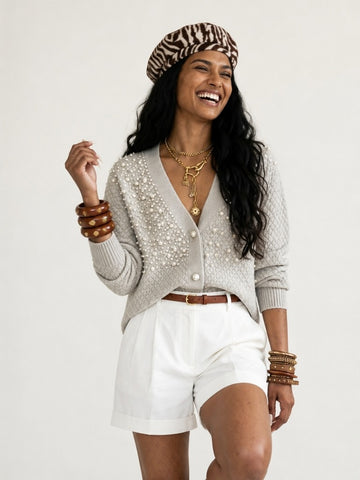 Elegant Pearl Knitted Cardigan