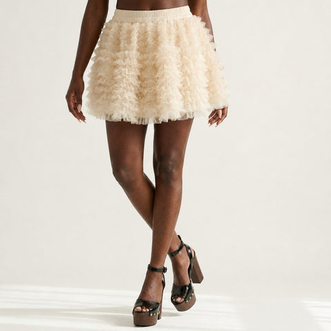 Free Spirit Ruffled Mesh Mini Skirt
