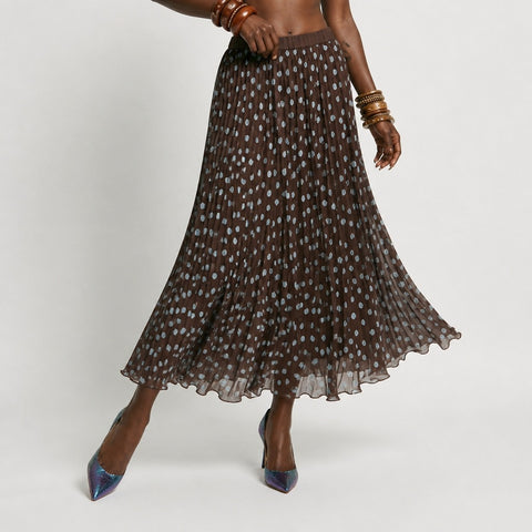 Ethereal Pleated Dot Midi Skirt