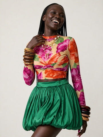 Vibrant Floral Ruched Mini Set