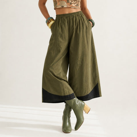 Grounded Coffee Colorblock Wide Leg Trousers