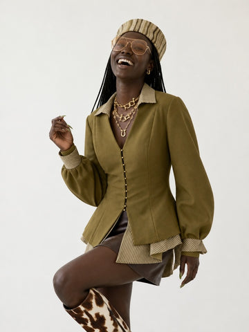 Grounded Peplum Ruffled Blazer