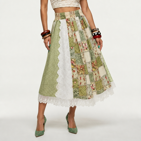 Free Spirit Patchwork Lace Midi Skirt