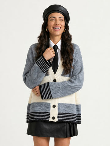 Grounded Knitted Striped Cardigan