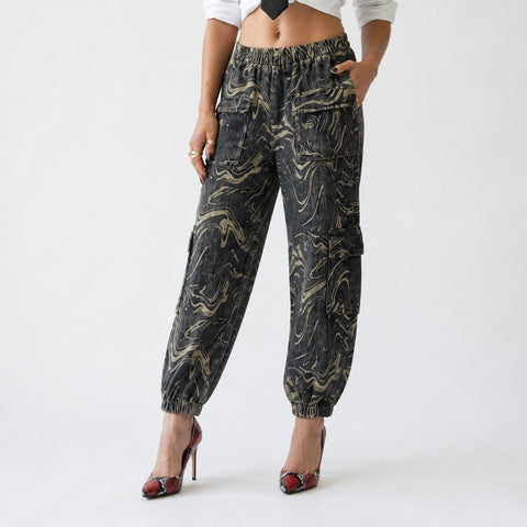 Adventurous Marbled Denim Harem Jeans