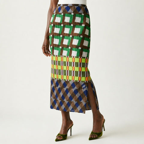 Spirited Plaid Pleated Midi Skirt