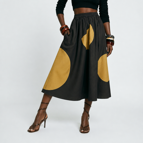 Unique Geometric Patchwork A-Line Skirt