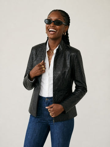 Confident Croc Faux Leather Blazer