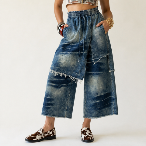 Audacious Patchwork Distressed Denim Pants