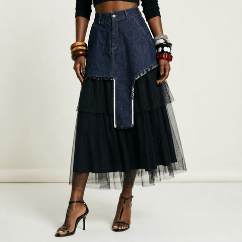 Sovereign Denim Mesh Maxi Skirt