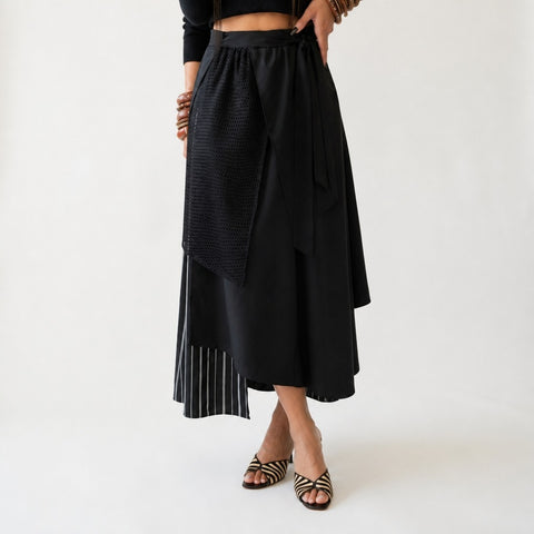 Audacious Striped Patchwork Midi Skirt