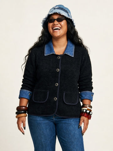 Fearless Denim Colorblock Knit Cardigan