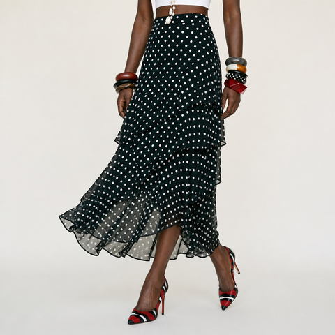 Graceful Polka Dot Ruffle Skirt