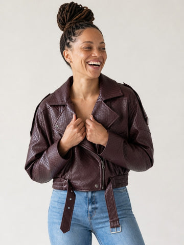 Confident Diamond Pattern PU Jacket