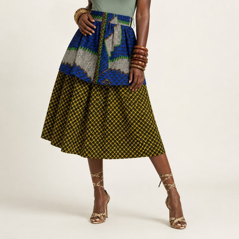Mmimi Ankara Twi Tier Midi Skirt - Luxurious Flow & Grace