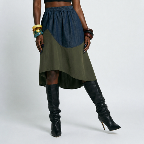 Grounded Color-Block Denim Skirt