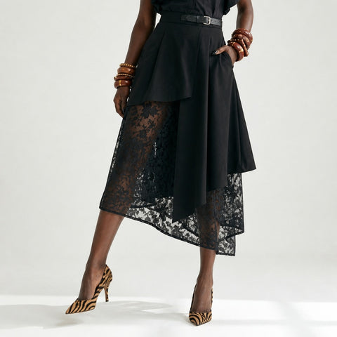 Audacious Mesh Spliced Midi Skirt