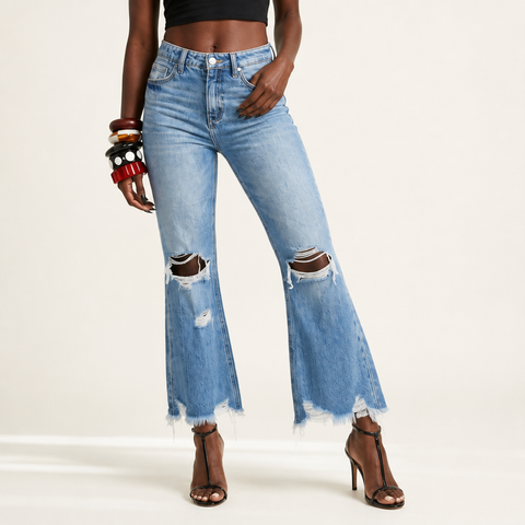 Untamed Distressed Raw Hem Jeans