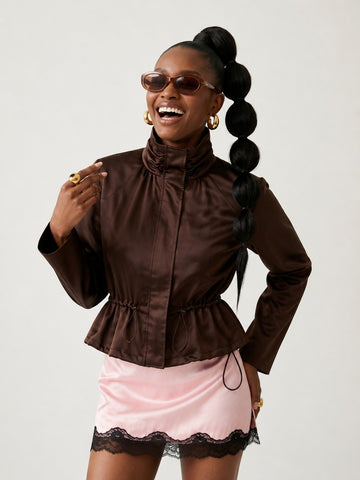 Elegant Satin Drawstring Jacket