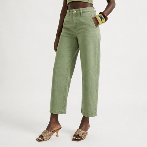 Grounded Olive Cropped Barrel Jeans