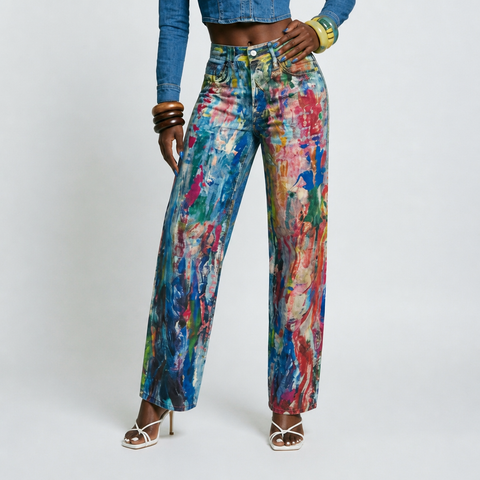 Vibrant Painted Wide-Leg Pants