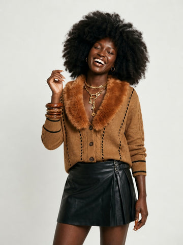 Grounded Faux Fur Knit Cardigan