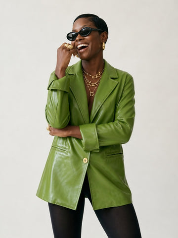 Grounded Green Faux Leather Blazer