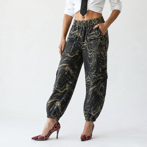 Adventurous Marbled Denim Harem Jeans