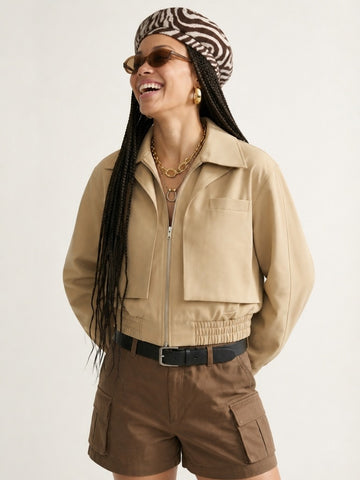 Confident Khaki Cropped Bomber Jacket