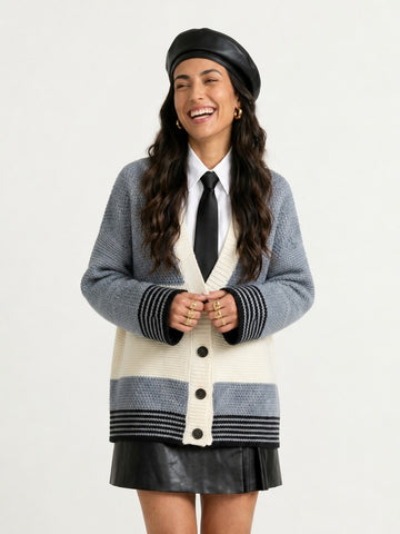 Grounded Knitted Striped Cardigan