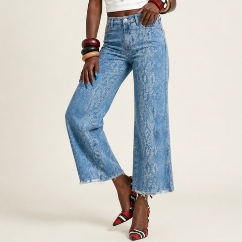 Daring Patterned Wide Leg Jeans