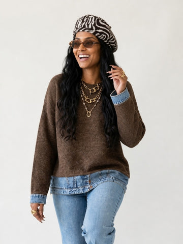 Unique Knit Denim Patchwork Pullover